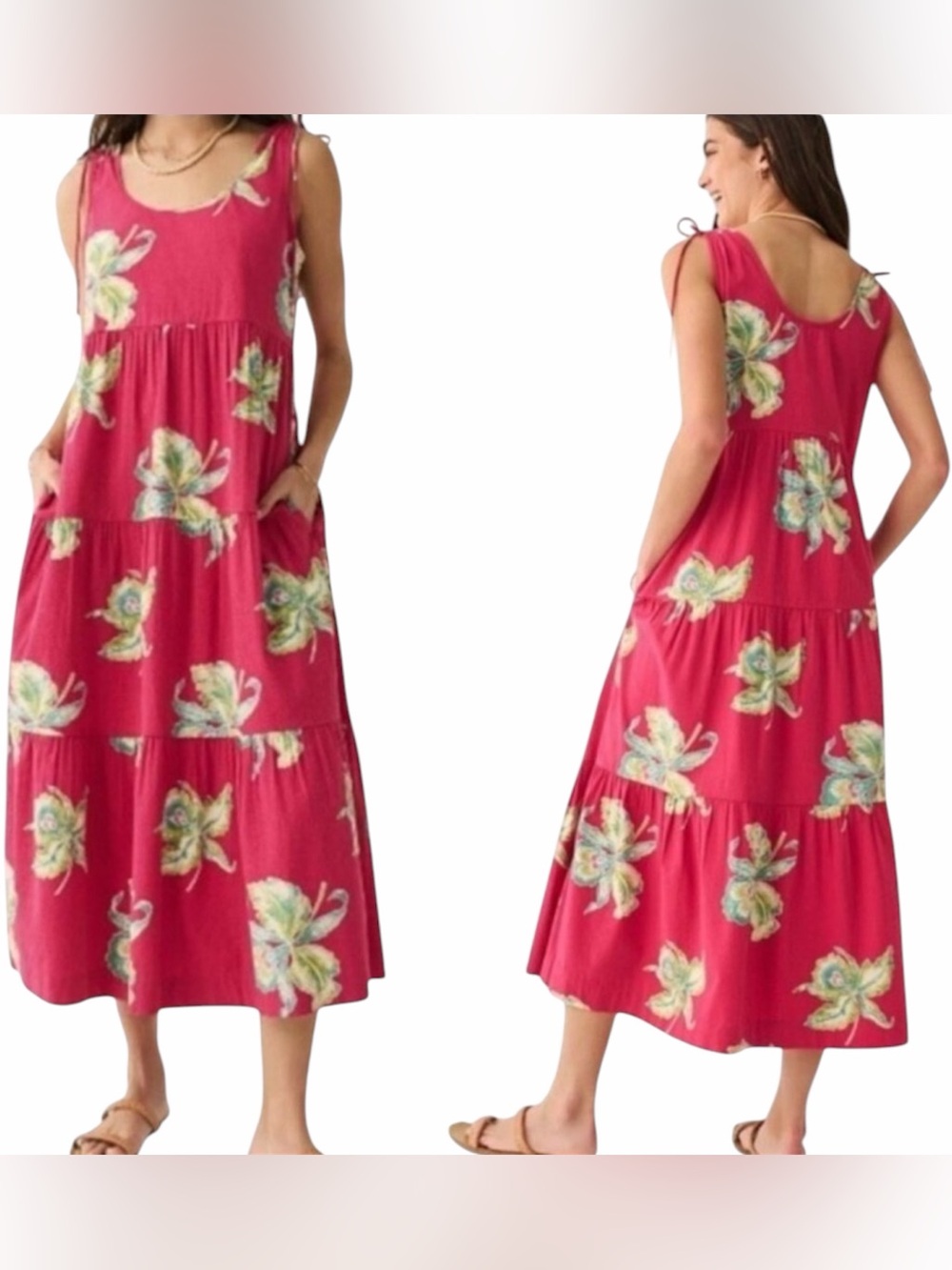 Faherty Lanai Seersucker Dress Pink Orchid Floral Maxi Dress Size Small